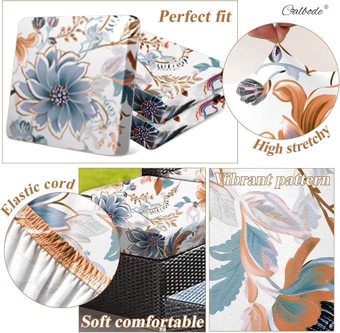 CALBODE 12Pcs High Elastic Digitally Printed Sofa Seat Cushion Cover for Fall Decor, Soft Reusable Floral Stretch Couch Cushion Slipcover for Outdoor Furniture Protector Replacement, All-Season
