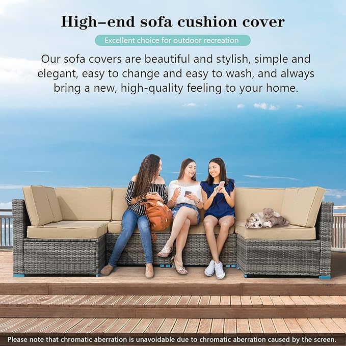 14Pieces Patio Cushion Covers Replacement Outdoor Couch Cushions Covers Splashproof Sofa Slipcovers Set with Zippers,Patio Furniture Protector Cover Only(Beige, 25.6×25.6×3.94inches)