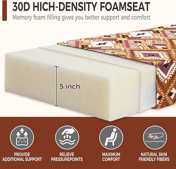 Art Leon Waterproof Outdoor Seat Cushion 24"x 24" 30D High Density Foam Patio Chair Cushions with Non-Slip Backing Patio Cushions for Patio Furniture Porch Swing Garden Bench Camping Stadium