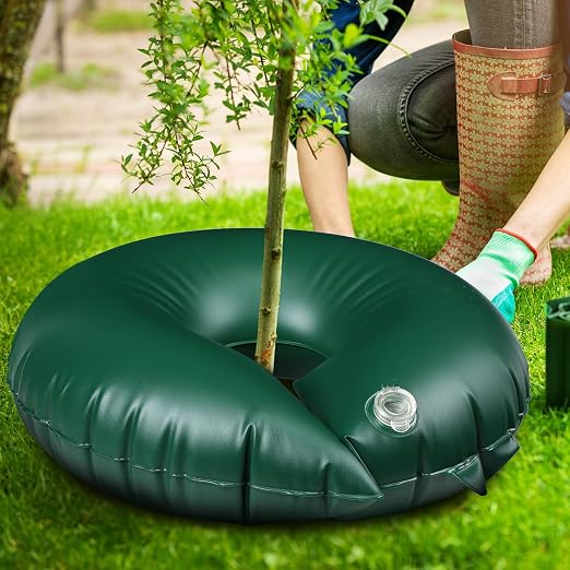 TaoBary 2 Pack 15 Gallon Tree Watering Ring Tree Watering Bag Slow Release PVC Drip Irrigation Water Pouch Brown Automatic Drip System for Planting Gardening Trees and Shrubs (15 Gallon)