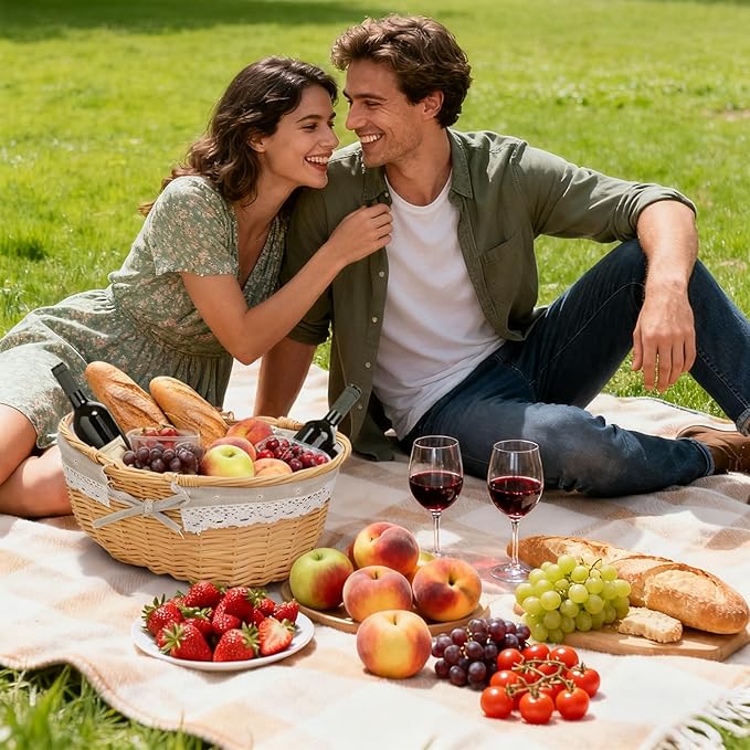 Dicunoy Wicker Picnic Basket with Handle, Large Empty Gift Basket to Fill, Open Top Market Harvest Baskets for Garden, Fruit, Candy, Wine, Easter Egg Gathering, Wedding, Vegetables