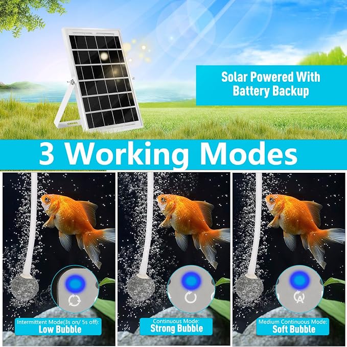 Solar Powered Aquarium Air Pump, Quiet Powerful Fish Tank Air Pump