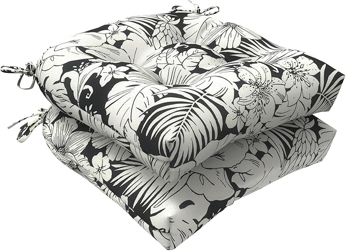 LVTXIII Outdoor Seat Cushions Seasonal Tufted Chair Cushions, Patio Chair Pads for Dining Chairs, Office Armchairs and Garden Furniture Decoration, Round Back, 19x19x4, Tropical Blossom Noir