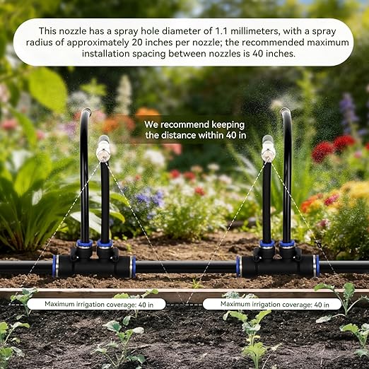 100Ft 1/2" Tubing High-Flow Drip Irrigation System, 360° Adjustable Garden Watering System with 30 Nozzles, Dual-Side Watering Kit for Raised Beds, Greenhouses & Efficient Plant Irrigation