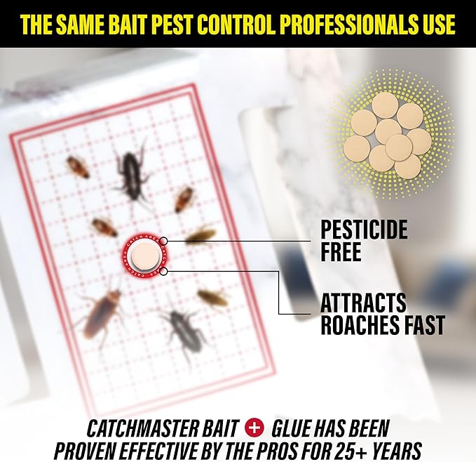 Catchmaster Cockroach Trap with Powerful Food-Based Bait – Glue Traps (10-Pk) Roach Killer for House – Kitchen, Bathroom & Garage, Indoor Pest Control and Bug Catcher Solution