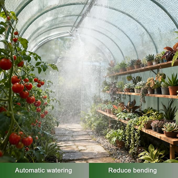 10x7x7 Walk-in Greenhouse with Watering System, Heavy Duty Green House for Outdoors, Portable Green Houses for Outside, Winter Hot House with Metal Frame & Roll-up Zipper Door Screen Windows
