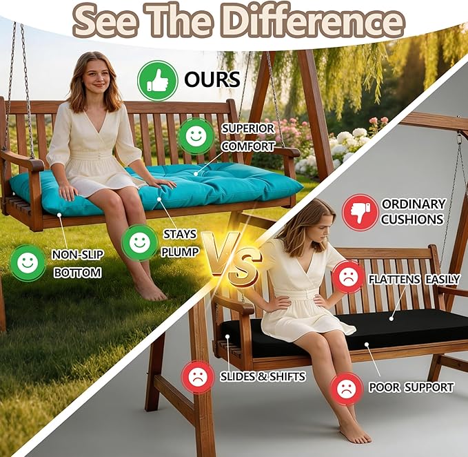 Yddsky 47.3 in Waterproof Indoor/Outdoor Garden Bench Seat Cushions，Thicken Patio Bench Soft Rocking Chairs Pad Lounger Seat for Wicker Loveseat Settee（47.3 X 19.6 X 3.9 in Turquoise）