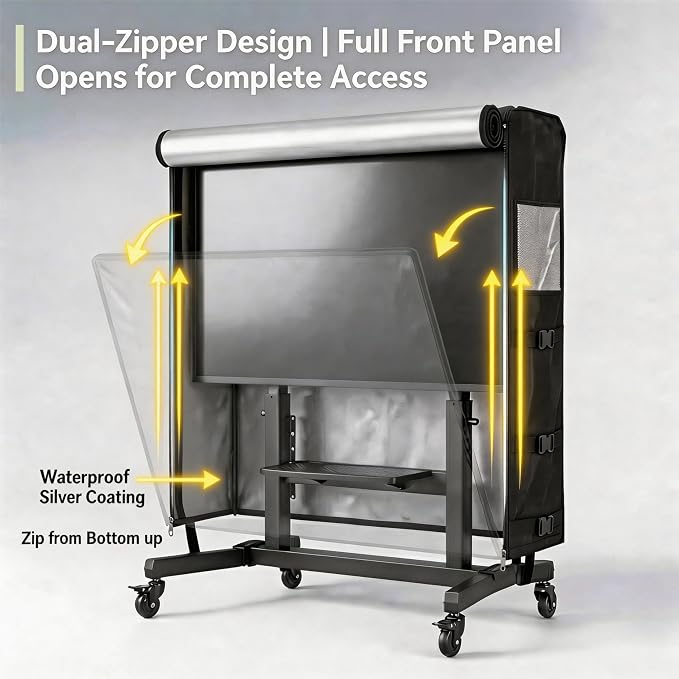 45-50-inch Outdoor TV Trolley Cover, All-Weather Waterproof and Windproof Cover for Casters, Heavy-Duty Oxford Fabric for Mobile TV Carts, with Zipper & Windproof, 48" L x 13" W x 56" H