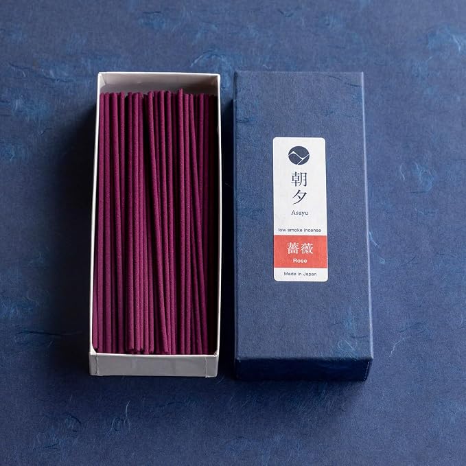 Asayu Japan Rose Incense Sticks - Low Smoke Japanese Incense, 40g (70-80 Sticks), Made in Japan, Smokeless for Less Irritation and Non-Toxic, for Meditation, Relaxation & Home Fragrance