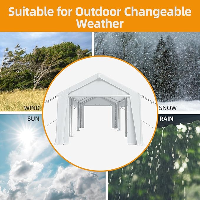 12x20 ft Heavy Duty Carport, Portable Garage Canopy with Reinforced Steel Frame, Roll-Up Mesh Windows & Doors, All-Season Car Shelter for Truck, Boat, RV, Outdoor Storage