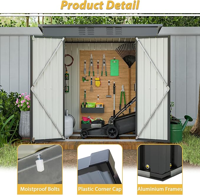 YOPTO 6x4 FT Outdoor Storage Shed,Metal Heavy-Duty Tool Shed with Hinged Door and Padlock,Waterproof Garden Shed W/Vents,All Weather,Foldable House for Garden Backyard,Lawn,Black