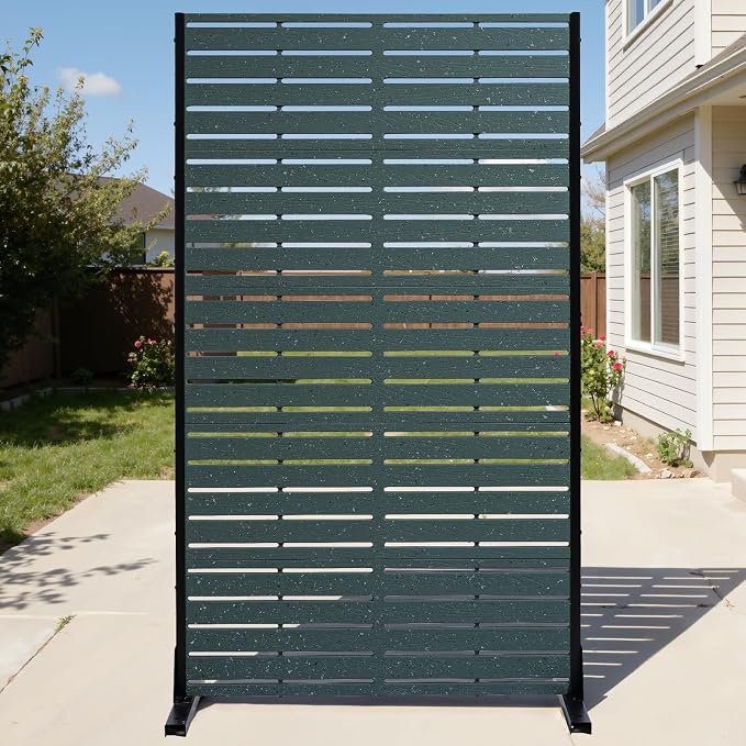 Privacy Screen Outdoor 60" Hx35 W Freestanding Privacy Panel with Stand, HDPE Decorative Privacy Fence with Louver Pattern 5 Panels, Patio Divider Screen, Privacy Screens for Outside,Balcony