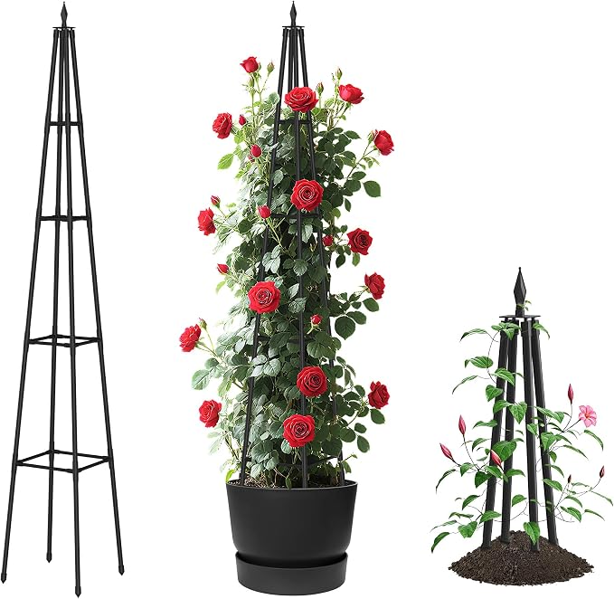 Alisisfores 6 FT Obelisk Trellis for Climbing Plants,Garden Trellis with Extra Thickened Plastic-Coated Metal Pipes, Outdoor & Indoor Garden Support for Potted Plants, Black
