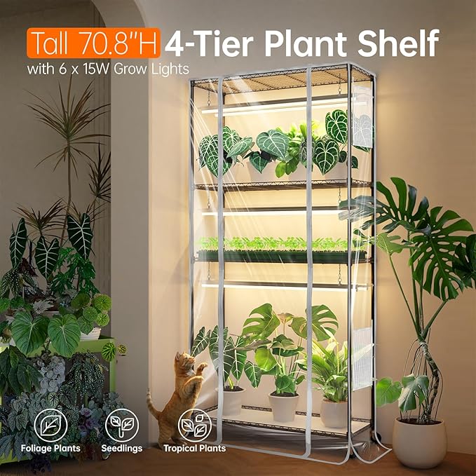 Bstrip Indoor Greenhouse with Grow Light, Indoor Greenhouse Cabinet with 6 Pack 90W Grow Lights with Timer, Mini Green House for Indoor Plant, Seed Starter, Seeding, 35.4"x13.8"x70.8"