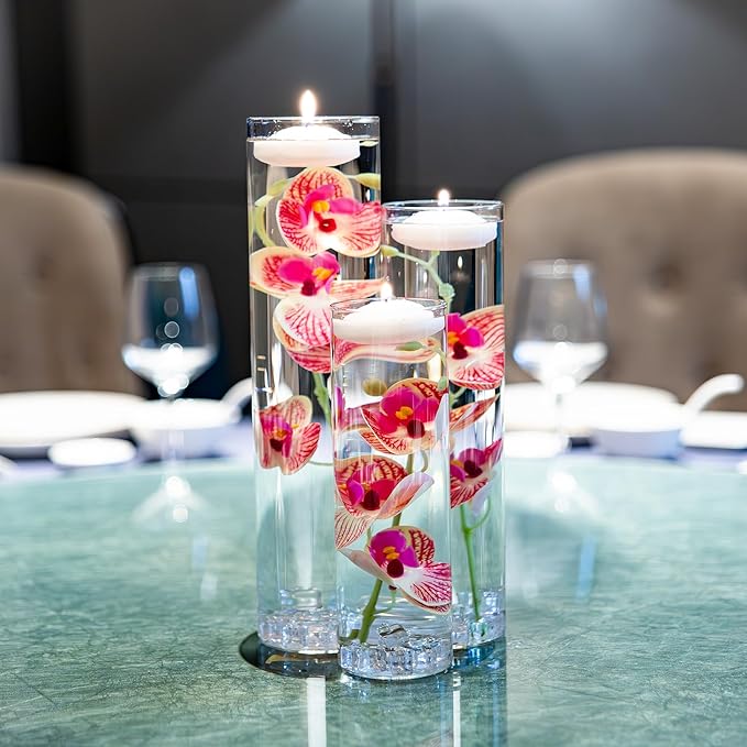 Artificial Orchid Floating Flower for Table Centerpieces Glass Cylinder Vase Fillers Floating Candles Fake Ice Cubes Peach Set for Wedding Party Pool Bar Restaurant Festival Decoration