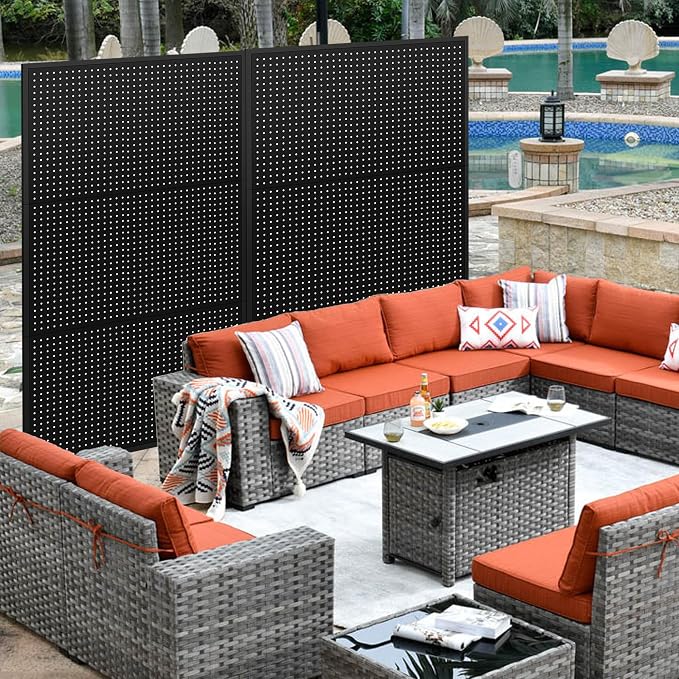 PROLEE Metal Privacy Screen Outdoor 6 x 3.7 Ft, Decorative Fence for Patio Screen Freestanding, Outdoor Privacy Panels with Stable Heavy Base for Deck, Porch and Balcony (Black)