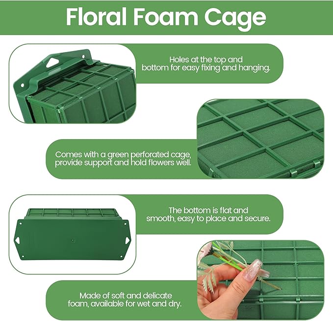 Hahood 24 Packs Floral Foam Cage Rectangle Flower Cage Holders with Floral Foam Flower Arrangement Supplies for Fresh Flowers, Home Wedding Decorations, 11.8 x 4.3 x 3.1 Inches