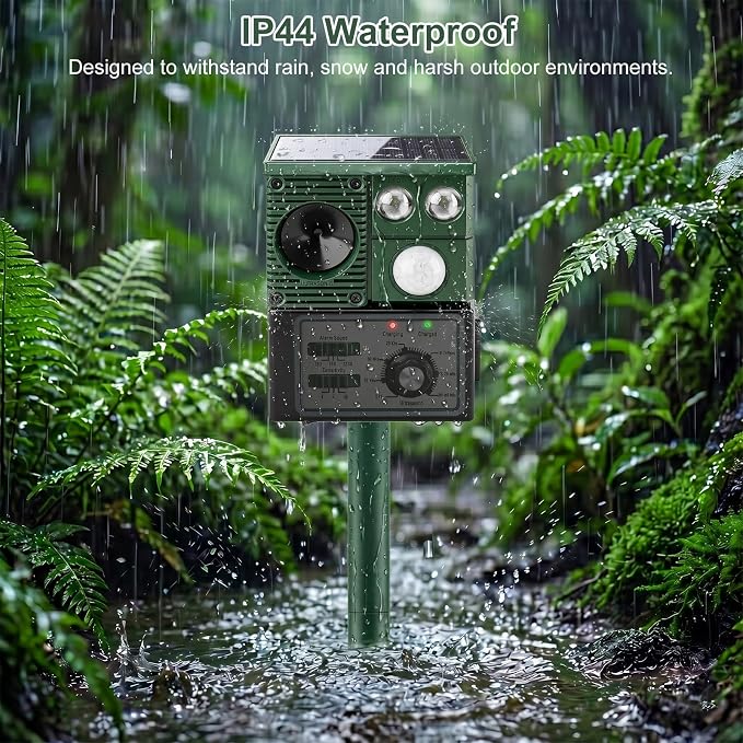 Solar Ultrasonic Animal Repellent, 2026 Upgraded Cat Repellent Outdoor with Motion Sensor & Flash Light, Waterproof Deer Raccoon Squirrel Rabbit Dog Skunks Deterrent for Farm, Garden, Lawn