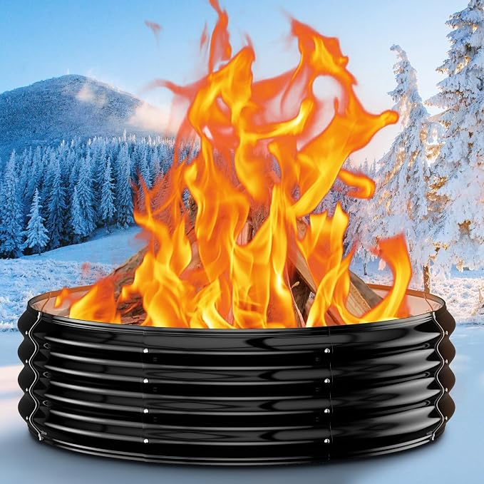 36" Outdoor Fire Pit Ring – Wood Burning Fire Pit/Fireplace with 12" Deep Design for Small Backyard Fires – Heavy Duty Galvanized Steel Firepit Liner for Patio, Camping & Bonfires