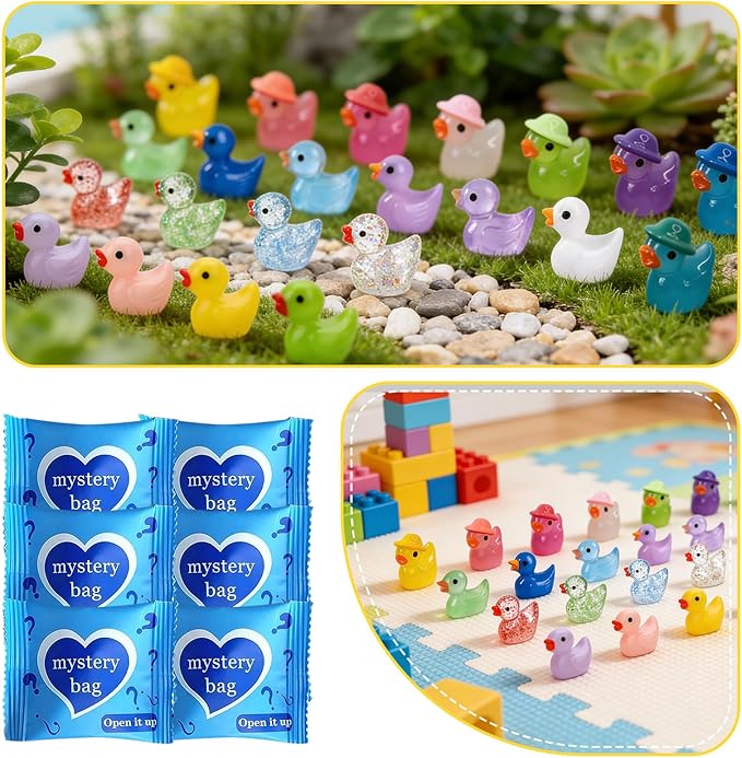 Mini Glow In The Dark Animal Resin Models, Resin Animals Mystery Bags, Individually Wrapped Blind Bags Tiny Animal Figurines, Collectible Mini Animals For Fairy Garden, DIY Crafts (50, Z-Ducks)