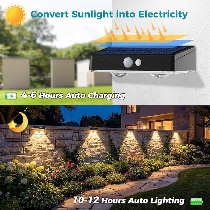 kolpop Warm White Solar Fence Lights Outdoor,16 Pack Fence Lights Solar Powered with Motion Sensor,IP65 Waterproof,3 Modes LED Solar Lights for Patio,Backyard,Railing,Wall,Nighttime,Party