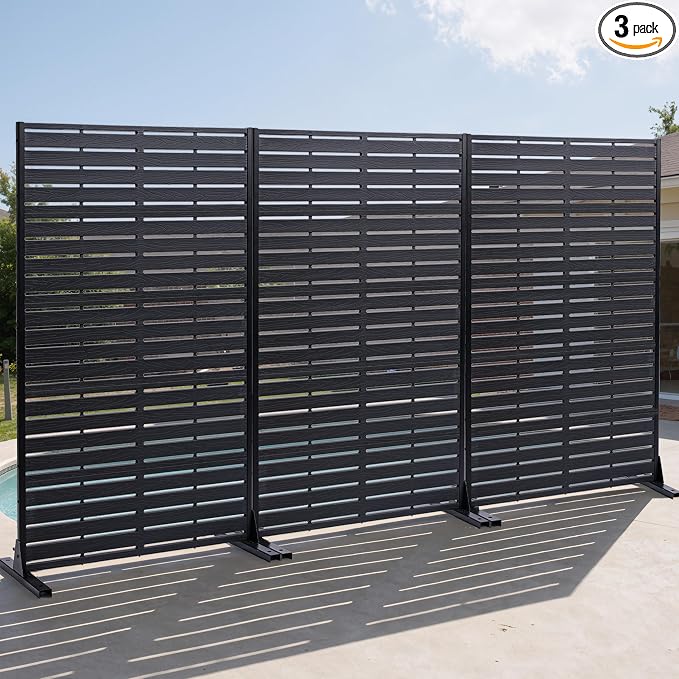 Privacy Screen Outdoor 60" Hx35 W Freestanding Privacy Panel with Stand, HDPE Decorative Privacy Fence with Louver Pattern 5 Panels, Patio Divider Screen, Privacy Screens for Outside