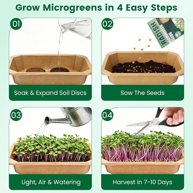 Microgreens Growing Kit Indoor Garden - Complete Micro Greens Growing Kits with 5 Seed Packs - Grow Broccoli, Arugula, Kale, Cabbage, Radish with Waterproof Trays - Grow Microgreens Indoor for Health