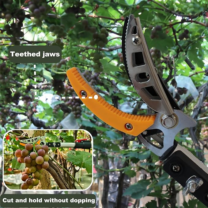4.6-7.2 FT Telescopic Fruit Picker with Extendable Handle, Cut & Hold Pruners, Long Reach Pole Saw Shears, Telescoping Tree Trimmer for Thin Branches & Bypass Loppers