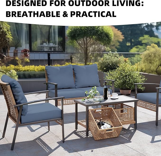 8Pcs Outdoor Cushion Covers, Patio Cushion Covers,Stretch Elastic Slipcovers, Replacement Washable & Reusable Furniture Protector for Patio Couch (Grey Blue,Cover Only)