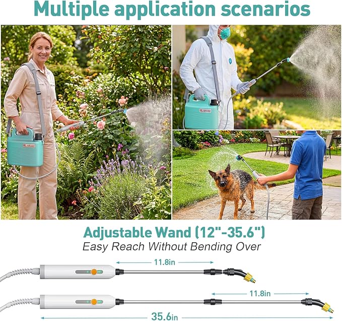 Battery Powered Garden Sprayer 1.8 Gallon, Lightweight Electric Weed Sprayer with Telescopic Wand & Adjustable Nozzles, Portable Yard Sprayer for Plant Watering, Lawn Care, Fertilizing,Gardening