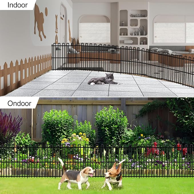 25 Panels No Dig Animal Barrier Fence, 32in(H) x 49ft(L) Garden Edging Border Fencing, Rustproof Metal Stakes Decorative Garden Fence, Dog Digging Defense Fencing Barrier for Outdoor, Yard, Patio