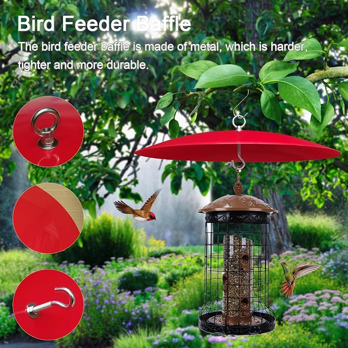 Bird Feeder Baffle, Metal Hummingbird Feeder Rain Guard for Bird Houses,13 inch Hanging Baffle Weather Guard for Outside Red 2 Pack