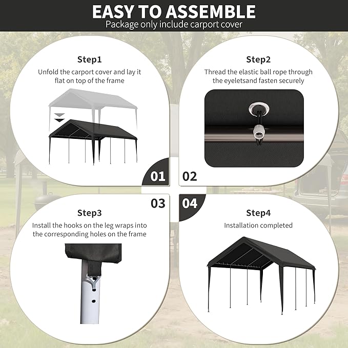 Carport Replacement Canopy Cover 10'x20' for Tent Top Garage Shelter Cover, 800D Heavy Duty Oxford Waterproof & UV Protected Car Canopy Tarp with Ball Bungees (Frame is not Included)