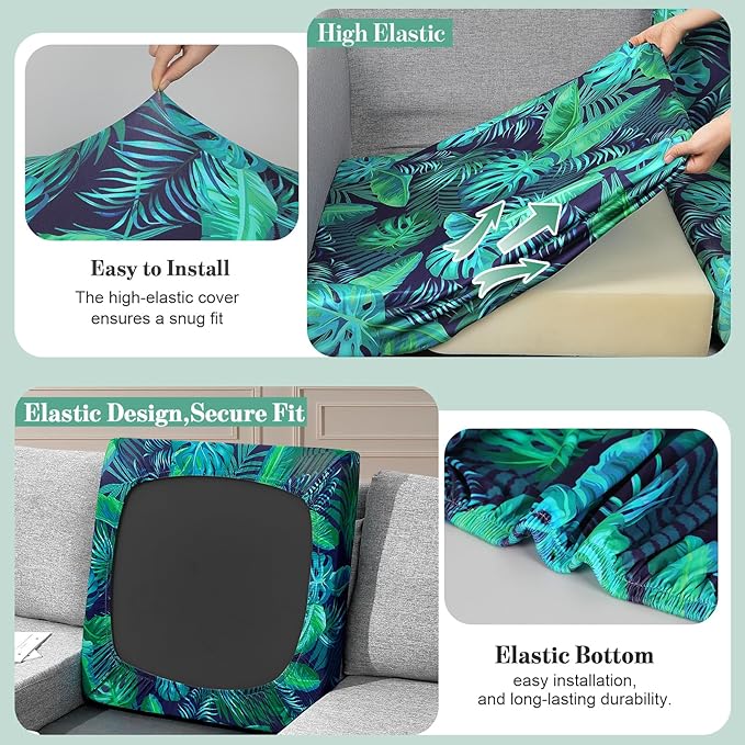 pickyNproud 14Pcs Patio Cushion Covers Stretch Outdoor Couch Cushions Slipcovers Replacement Washable Furniture Protector with Elastic Bottom Sofa Chair Seat Cover, Palm Leaves