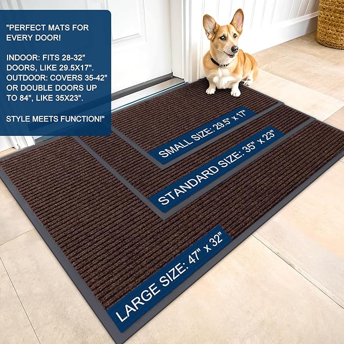 OLANLY Front Door Mat Indoor Outdoor Entrance, 2-Pack 59 x 23 Inch, Waterproof Heavy Duty Doormat, Fade Resistant, Low Profile, Easy Clean Patio Porch Welcome Floor Mats for Entry, Brown