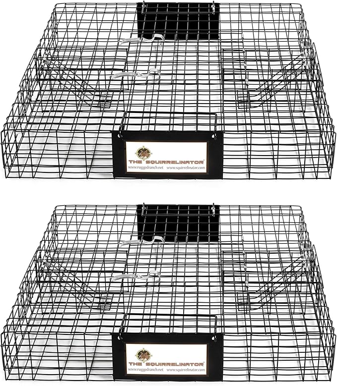 Rugged Ranch 2‑Pack Squirrelinator Multi‑Catch Squirrel Trap, Wire Cage, 24.5"x24.5"x5" Each - Live Catch‑and‑Release, 2‑Door Humane Rodent Control, No‑Poison Outdoor Use, Trap Only