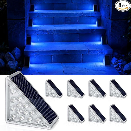 NIORSUN Solar Step Lights,8 Pack Blue LED Outdoor Step Lights, Stair Lights Outdoor for Patio, Fence, Yard, Walkway, Solar Powered Auto On/Off, IP67 Waterproof, Easy Install