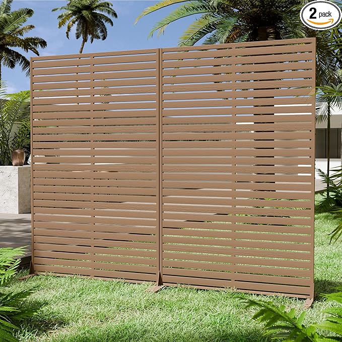 Privacy Fence Screen with Stand 6 Panel 72" H×47" W HDPE Decorative Privacy Panels with Stand, Air Conditioner Fence Panels, Privacy Screen for Outdoor Backyard, Balcony, Pool