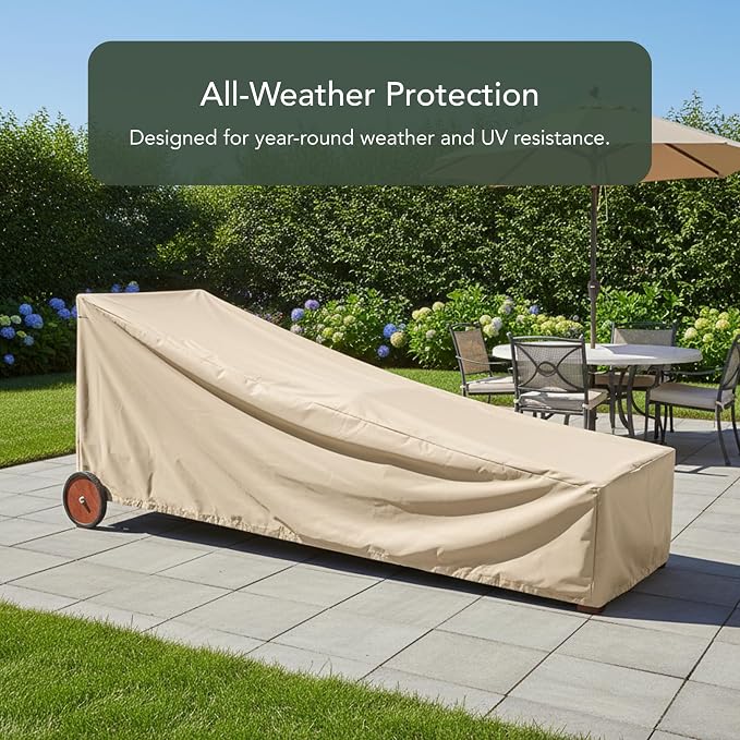 Covermates Classic Chaise Lounge Cover – Weather-Resistant Vinyl Outdoor Furniture Cover with Mesh Vent, Elastic Hem, UV Protection, Lightweight Patio Chair Cover, 30W x 82D x 38H, Classic Tan
