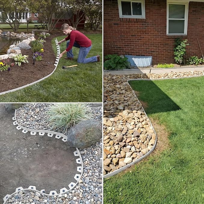 Garden Edging Borders 164FT,Landscape Edging[Extra Tall 4IN High] with 250pcs Stakes,Lawn Edging Border Flexible Garden Edge Plastic Fence for Tree,Flower Bed,Landscaping,Yard-White