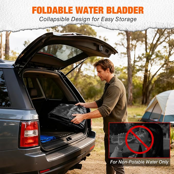 Yesker Portable Water Storage Bladder 63 Gallon – Heavy-Duty 1000D PVC Foldable Water Bladder Tank with 3/4" PVC Spigot for Garden, Camping & Emergency Use, Black