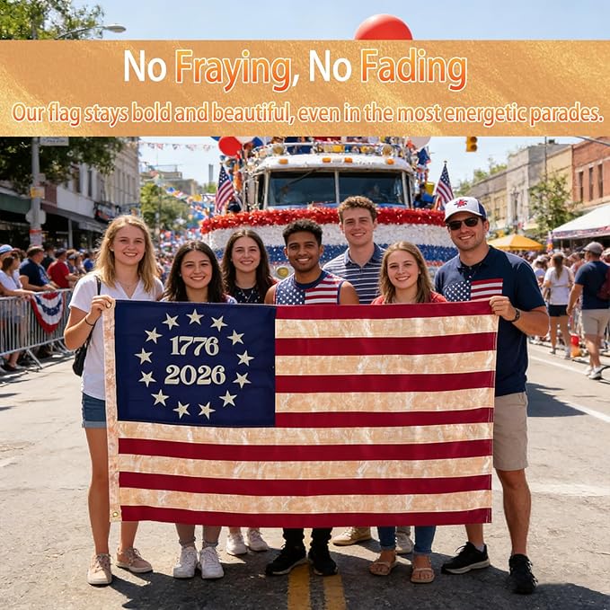 1776-2026 Vintage American Flag 3x5 FT for Outside Outdoor Heavy Duty, Anniversary USA Flag with Embroidered Stars,Sewn Stripes and 4-Row Stitching,All-Weather Durable Tear-Resistant UV-Resistant Indestructible Weatherproof Windproof High-Wind US Natio...