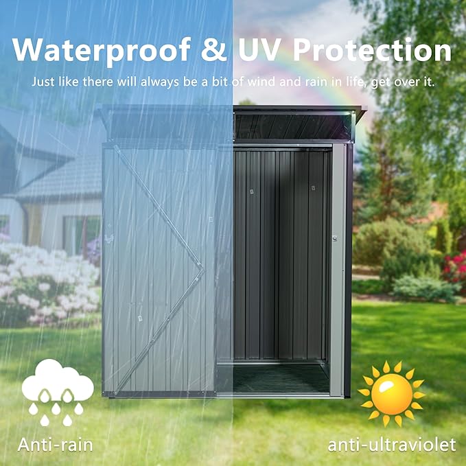 KEIKI 5x3 FT Outdoor Metal Storage Shed with Transparent Plate and Lockable Door for Garden Yard