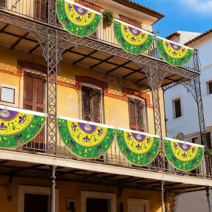 6pcs Mardi Gras Garden Flag, 90x45cm/35.4x17.7in Mardi Gras Carnival Garden Flag Banner Seasonal Outdoor Decoration for Yard Porch Courtyard Railings Window Door Decorations