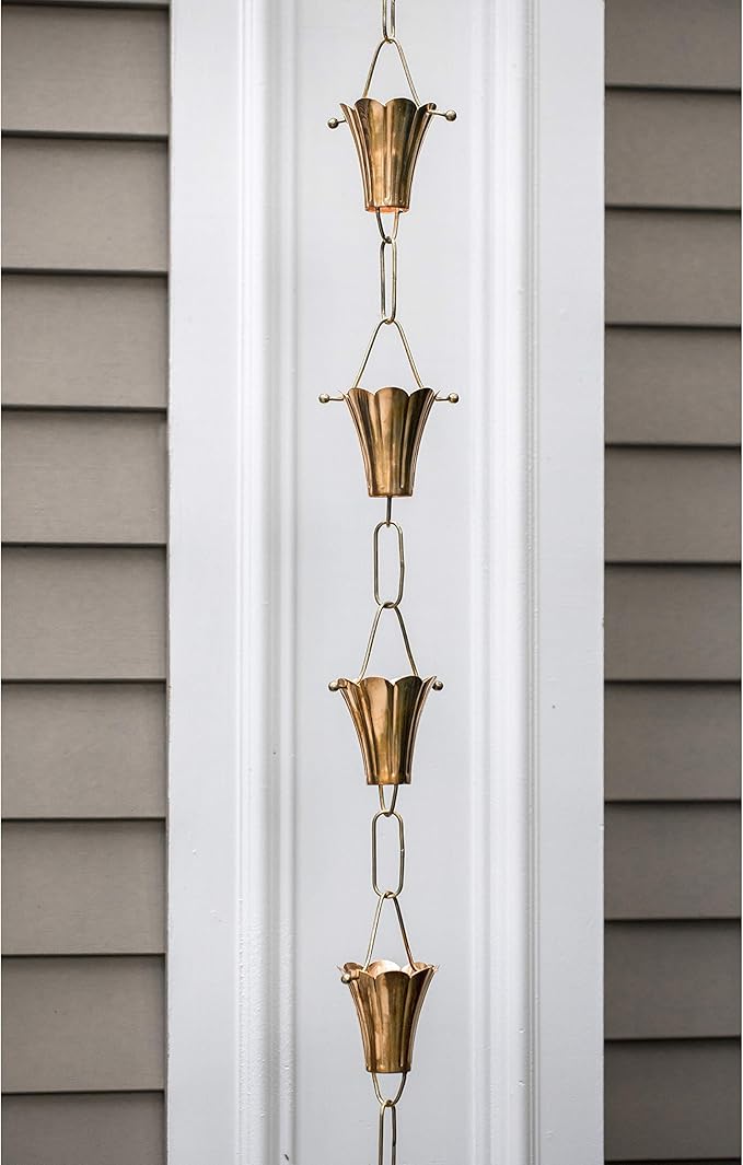 Fluted Flower Pure Copper 8.5 ft. Rain Chain by Good Directions