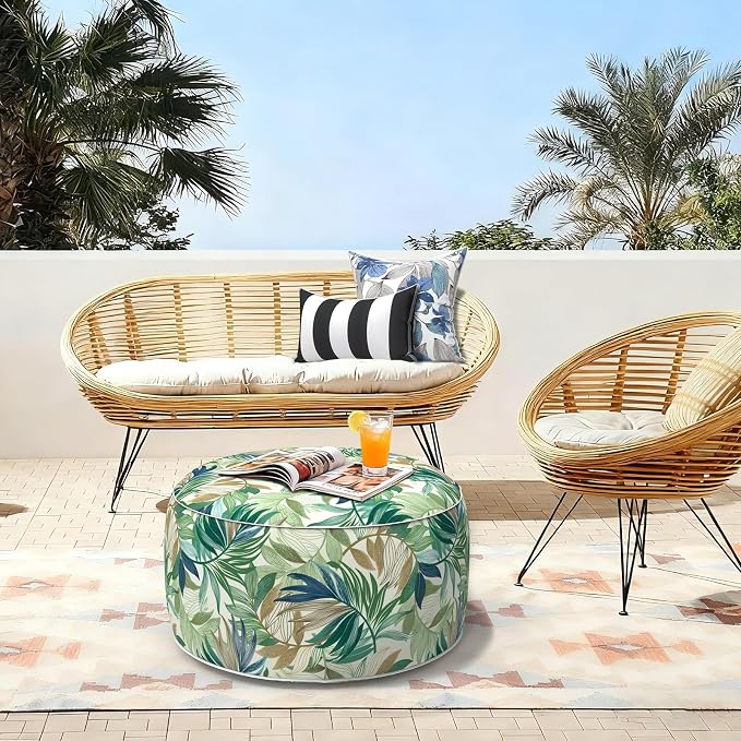LVTXIII Inflatable Stool Ottoman Footrest with Handle, Decorative Fade-Resistant Foot Stool, Indoor or Outdoor Pouf for Home Garden and Camping Use, 31x31x14, Lush Leaf Green
