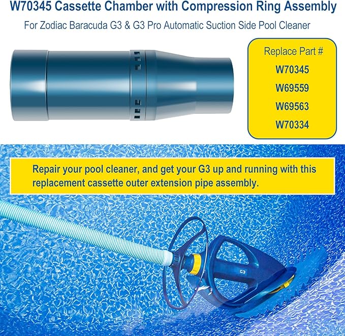 W70345 Cassette Chamber with Compression Ring Assembly Replacement Parts Kit Fit For Zodiac Baracuda G3 & G3 Pro Automatic Suction Side Pool Cleaner Vacuum, Replace W69559, W69563, W70334