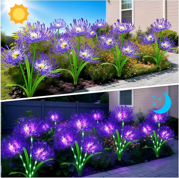 Solar Garden Flower Lights Outdoor, 8 Pack Purple Spider Lily Solar Lights with Glowing Stems, IP65 Waterproof LED Yard Decor for Patio Lawn Pathway,Gift for Women Mom Grandma