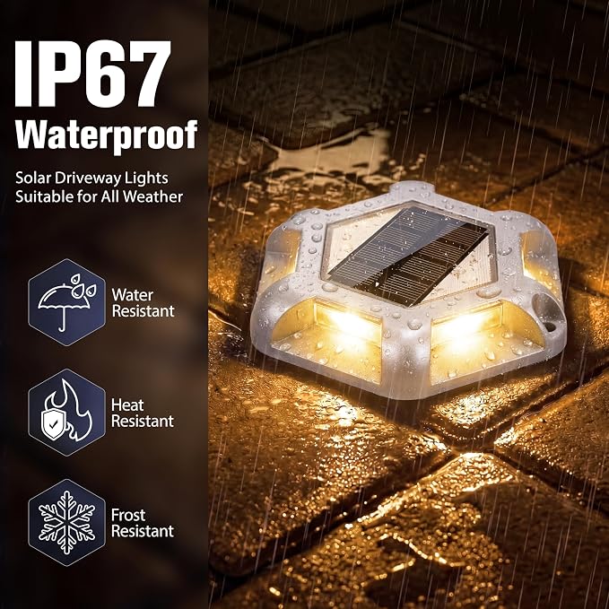 VOLISUN Solar Deck Lights Driveway Dock Lights, 12-Pack Waterproof Outdoor LED Aluminum Dock Lighting Warning Step Light for Driveway Sidewalk Garden Pathway Yard(Warm White+White,2 in 1),Auto On/Off