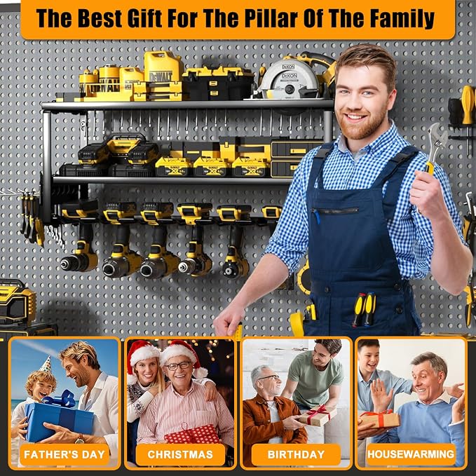 Garage Tool Organizer Wall Mount, 26x12x7.9in Power Storage Rack Garage Holder, 200LB Load-bearing Capacity Heavy Duty Drill Holder for Workshop Shed Van, Big Garage Organization and Storage System